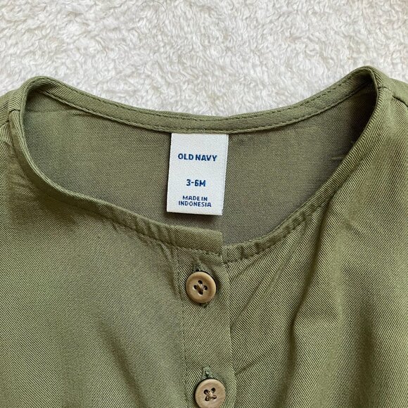 Old Navy Baby Romper 3-6M | Olive Green Button-Front EUC - Picture 5 of 16